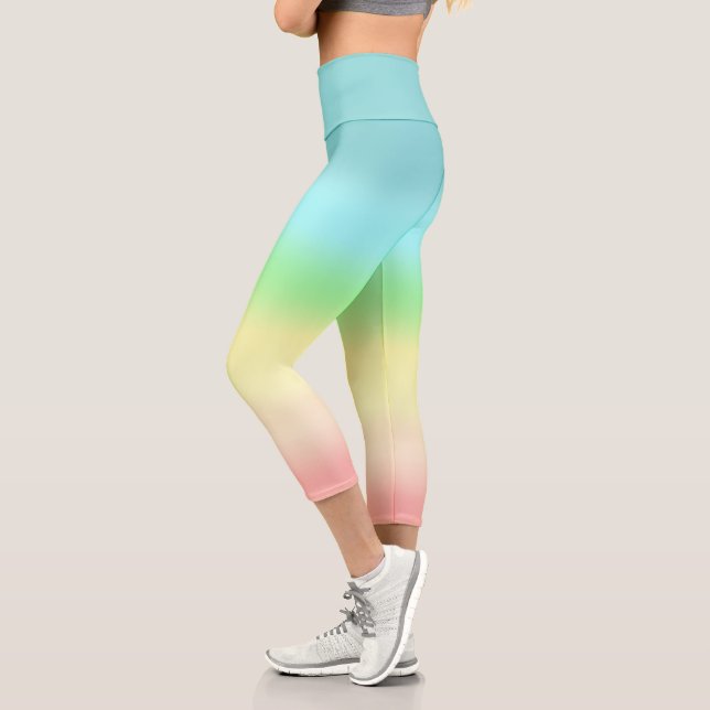 Leggings Capri Couleurs pastel sarcelle vert jaune rose abstraite (Gauche)