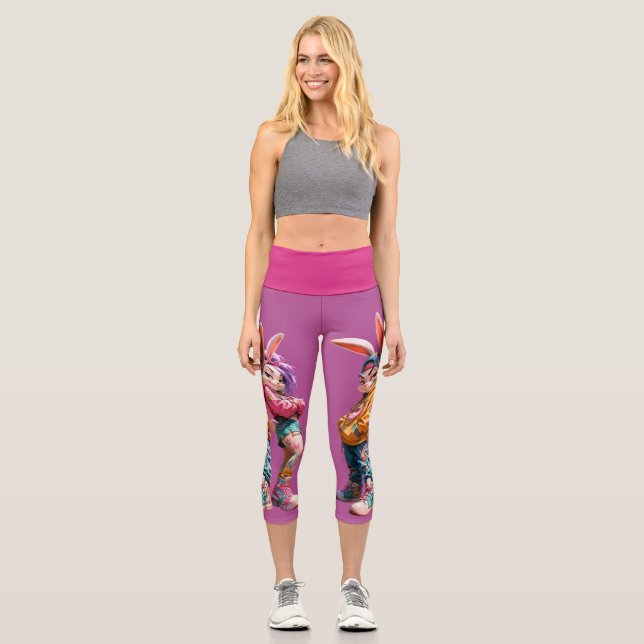 Leggings Capri Couple d'ados lapins funky (Recto)