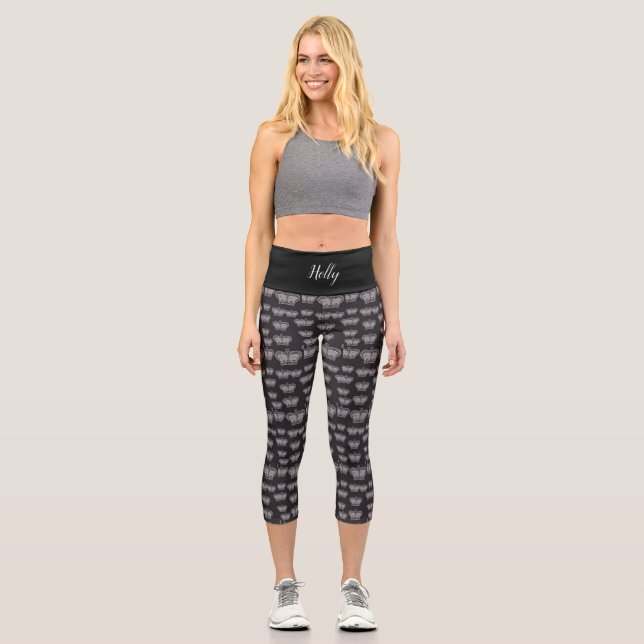 Leggings Capri Couronnes Grises Claires Sur Noir Mongrammed (Recto)
