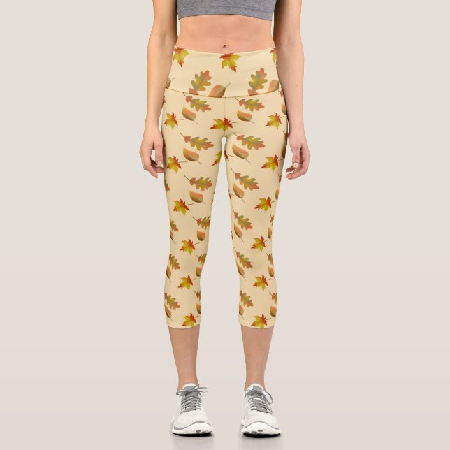 Leggings Capri Cozy autumn maple leaves oak leaves (Recto)