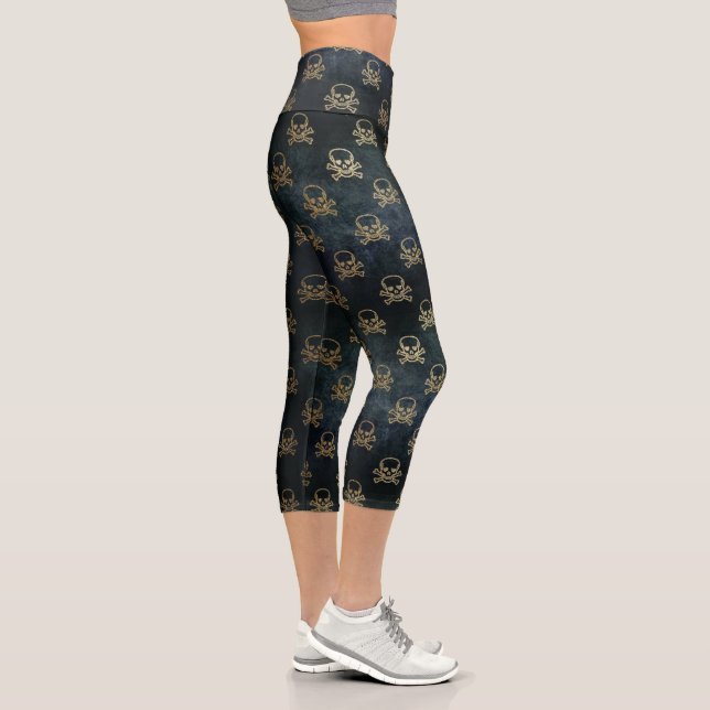 Leggings Capri Crâne noir et or et Motif Crossbones (Droite)