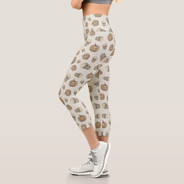 Leggings Capri Crânes et Citrouille Motif d'Halloween (Gauche)