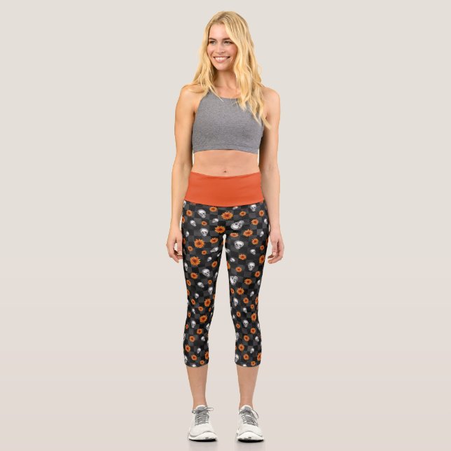 Leggings Capri Crânes oranges et séries tournesol 11 (Recto)