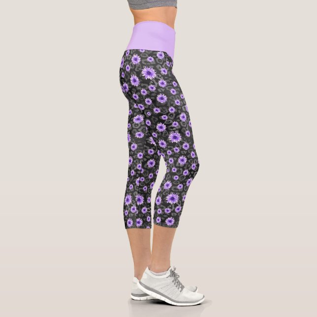 Leggings Capri Crânes pourpres et séries de tournesols 11 (Droite)