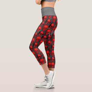 Leggings Capri Crânes rouges et série tournesol Design 1