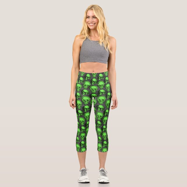 Leggings Capri Crânes verts et série Tournesol Conception 2  (Recto)