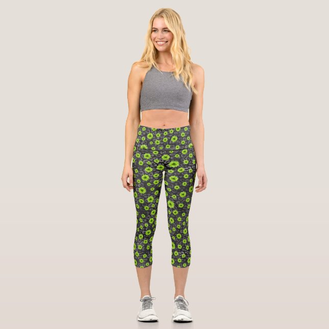 Leggings Capri Crânes verts et série tournesol Design 7  (Recto)