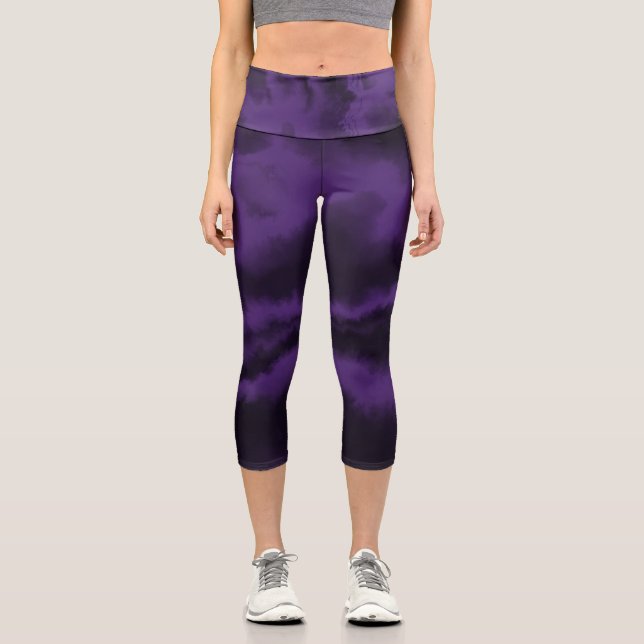 Leggings Capri Cravate pourpre et noire (Recto)