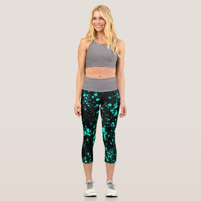 Leggings Capri Creative Black Mint Paint Splatter Artistic Splash (Recto)