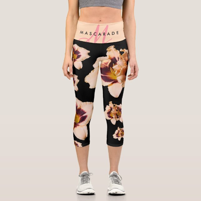 Leggings Capri Crème Mascarade Lune Purple Gold Daylilies (Recto)