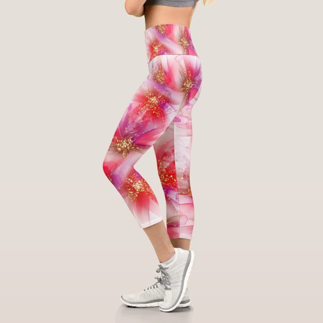 Leggings Capri Crimson d'araignée sauvage Encre d'alcool florale (Gauche)