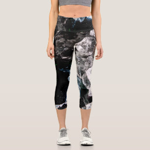 Leggings Capri Cristaux blancs dans l'espace extérieur noir