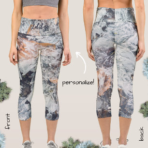 Leggings Capri cristaux de glace magiques motif avec feuilles tom