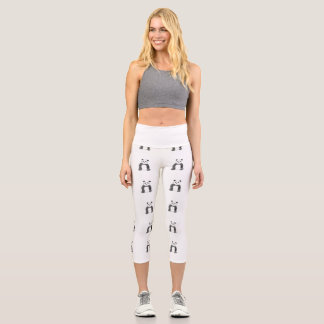Leggings Capri Croquis de panda en noir et blanc