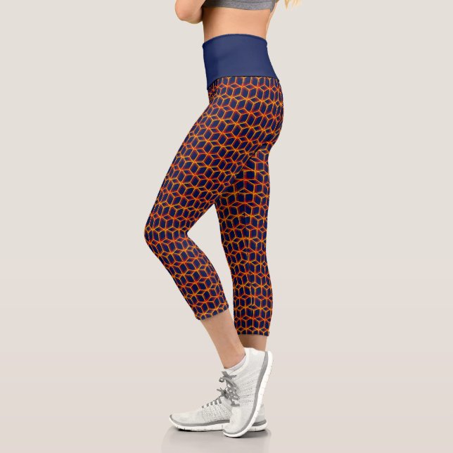 Leggings Capri Cubes trippés marine et orange Motif Cool géométri (Gauche)