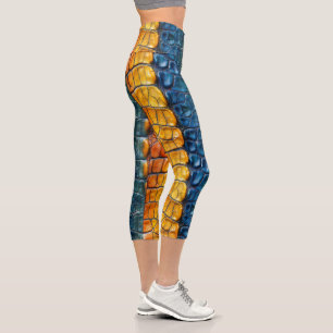 Leggings Capri Cuir Reptile bleu jaune
