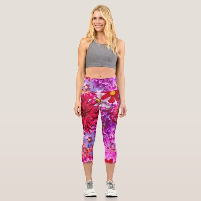 Leggings Capri Cultures florales roses (Recto)