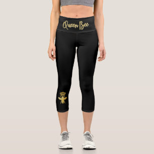 Leggings Capri Custom Modern QUEEN BEE Gold & Black Yoga Women 
