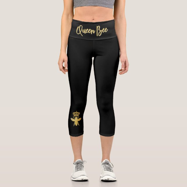 Leggings Capri Custom Modern QUEEN BEE Gold & Black Yoga Women (Recto)