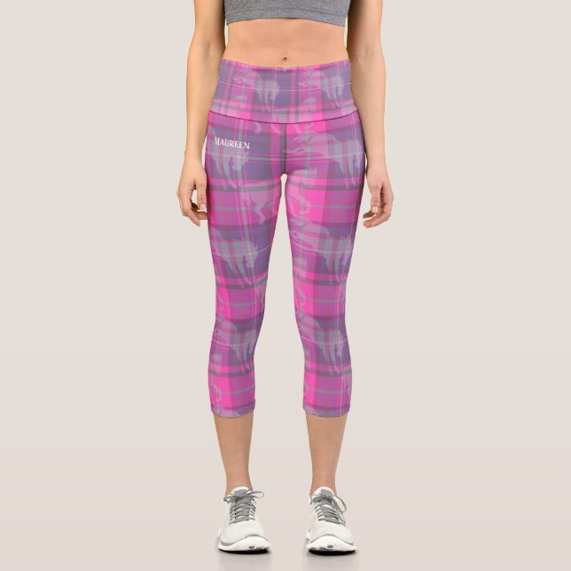 Leggings Capri Custom preppy pink purple horse tartan  (Recto)
