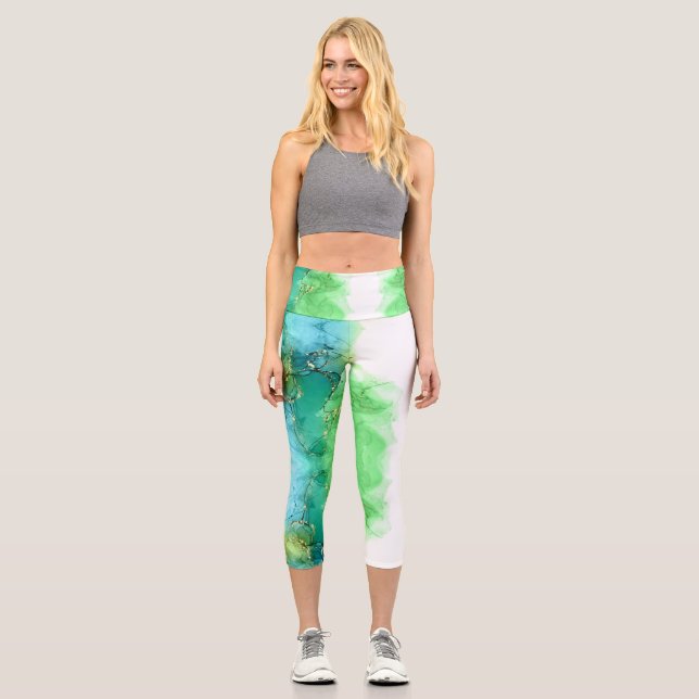 Leggings Capri Customizable Aqua Blue Green High Waisted Capris (Recto)