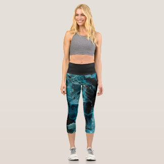 Leggings Capri Customizable Black and Blue High Waisted Capris