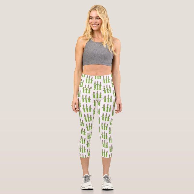 Leggings Capri Cute asperges chantant un trio végétal dessin anim (Recto)