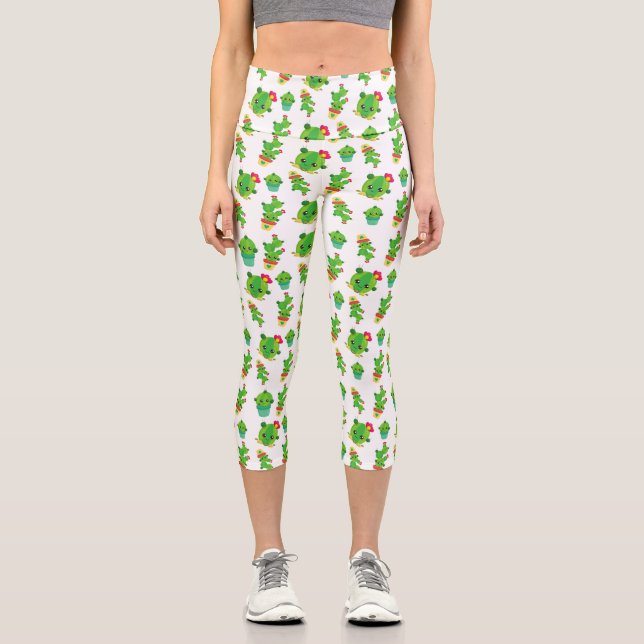 Leggings Capri Cute Cactus, Green Cactus, Motif Cactus (Recto)