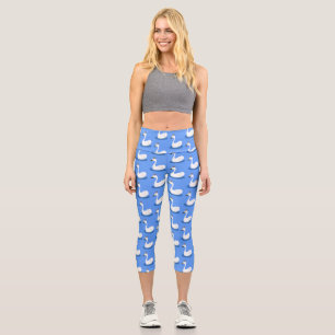 Leggings Capri Cute cygne blanc avec dessin de la couronne