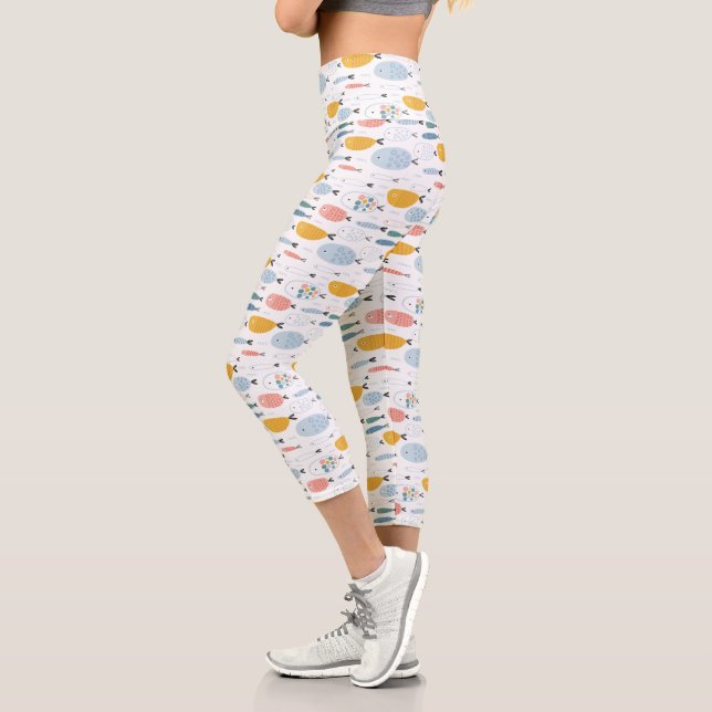 Leggings Capri Cute Doodle École de Motif de poisson (Gauche)