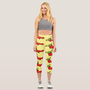 Leggings Capri Cute grenouille dans une chaussette rouge saut de