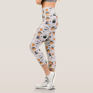 Leggings Capri Cute Halloween Chats et Fantômes Motif