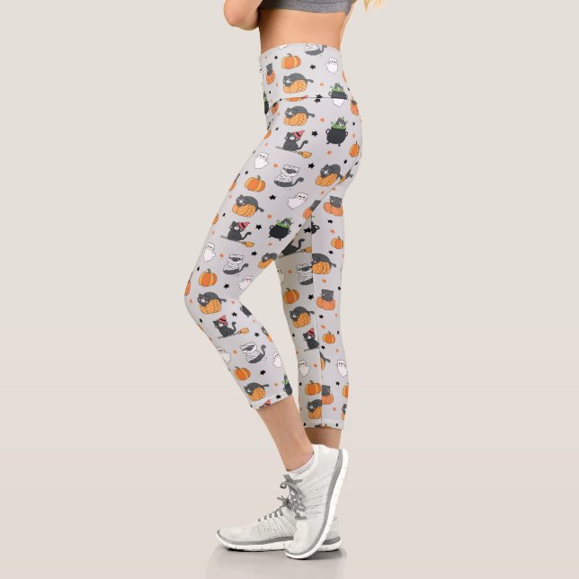 Leggings Capri Cute Halloween Chats et Fantômes Motif (Gauche)