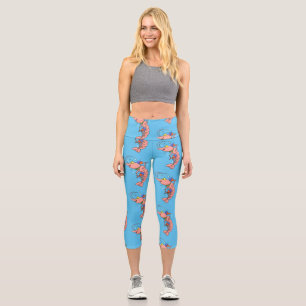 Leggings Capri Cute happy shrimp, dessin animé de crevettes