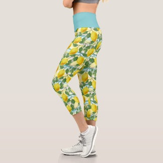 Leggings Capri Cute Hip Tropical Summer Lemons Fruit Motif