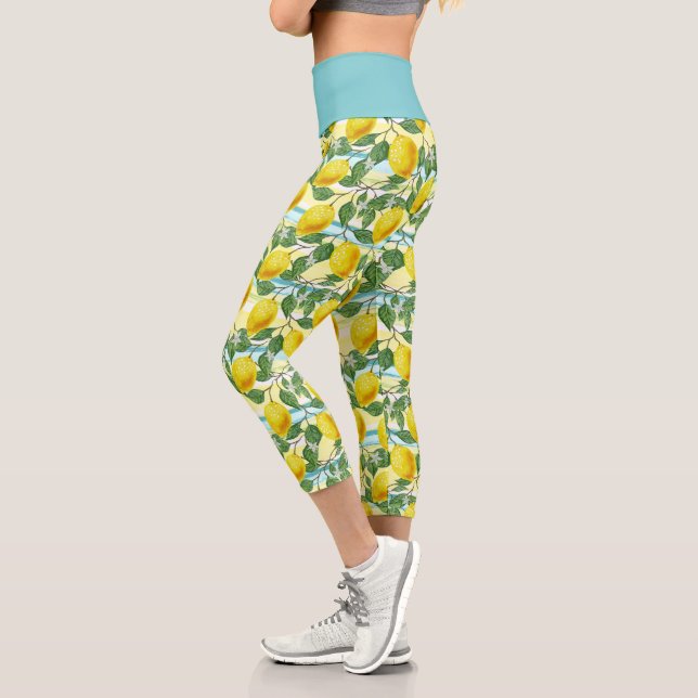 Leggings Capri Cute Hip Tropical Summer Lemons Fruit Motif (Gauche)