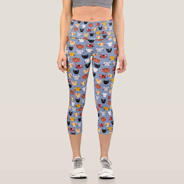 Leggings Capri Cute Kitty Chat Motif bleu (Recto)