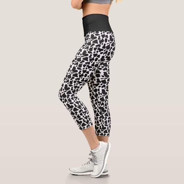 Leggings Capri Cute noir et blanc Spots de vache Motif (Gauche)
