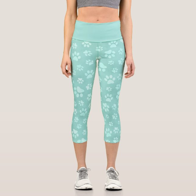 Leggings Capri Cute Paws Pattern Mint (Recto)