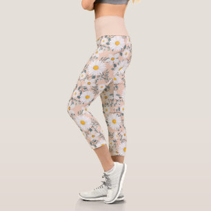 Leggings Capri Cute Pêche Et Blanc Fleur Faisée