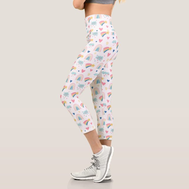 Leggings Capri Cute Rainbow Hearts & Clouds Motif (Gauche)