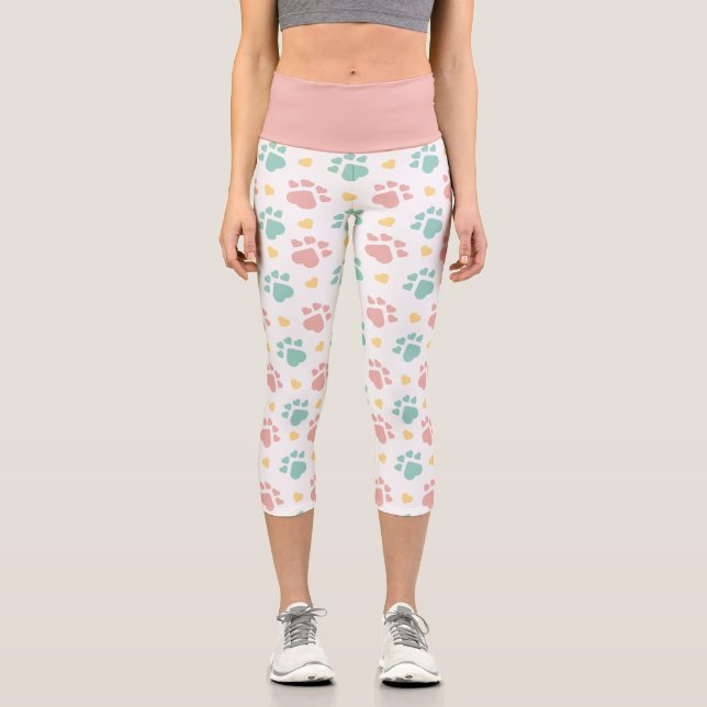 Leggings Capri Cute Rose n Bleu Empreinte de patte Pet Lover (Recto)