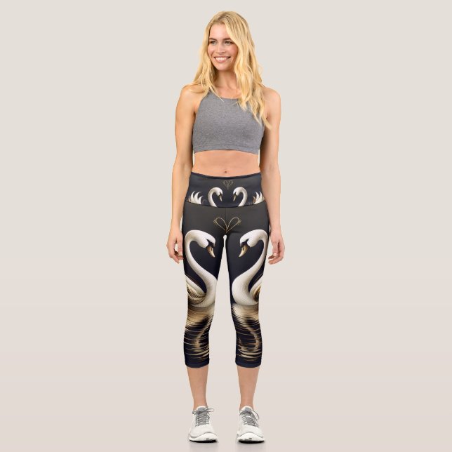 Leggings Capri cygnes à cœur d'or (Recto)