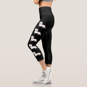 Leggings Capri Dachshund crème aux longs poils Chien de dessin an