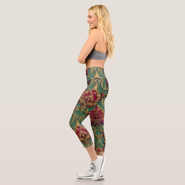 Leggings Capri Damassé baroque bordeaux émeraude (Gauche)