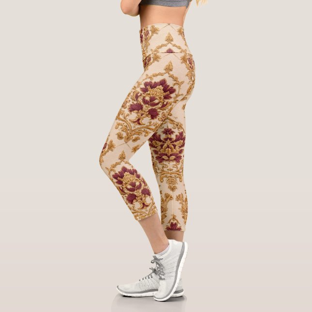 Leggings Capri Damassé floral doré ivoire (Gauche)