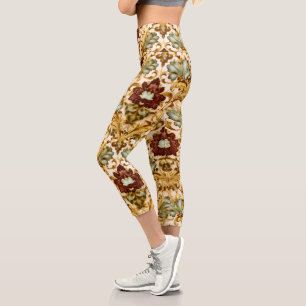 Leggings Capri Damassé floral victorien doré au sage