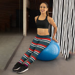 Leggings Capri Dames en bande<br><div class="desc">Capri leggings pour femmes avec des rayures rouges et bleues rétro dans un style à la fois moderne et rétro.</div>