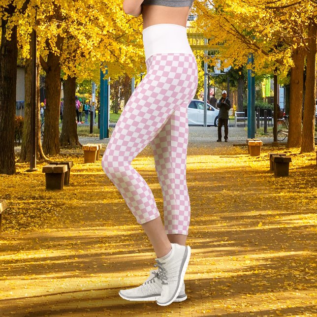 Leggings Capri Damier Rose Blanc (Checkerboard Pink White Capri Leggings)