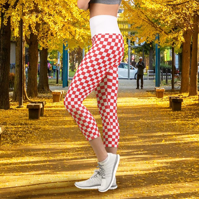 Leggings Capri Damier rouge blanc (Checkerboard Red White Capri Leggings)